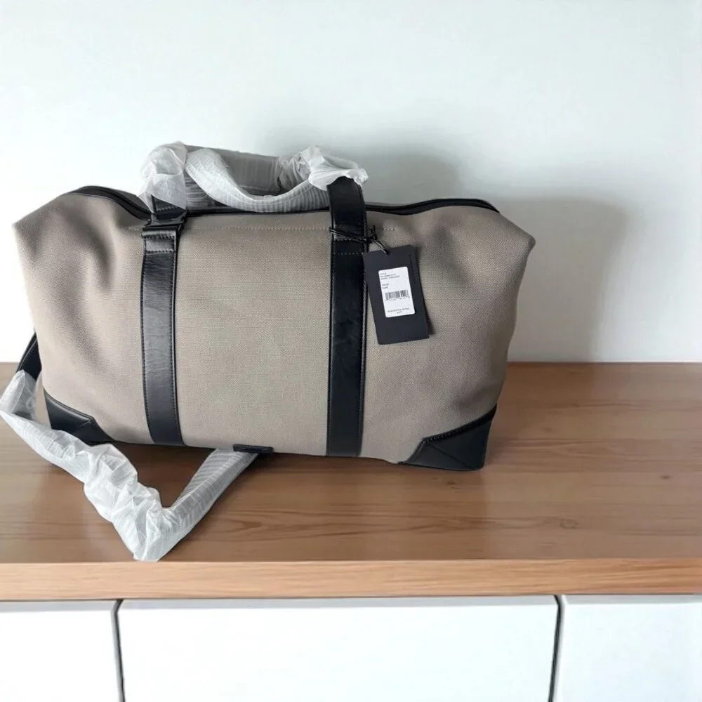 $475 NEW URI MINKOFF Waverley Weekender Taupe Black Bag Travel Canvas Leather